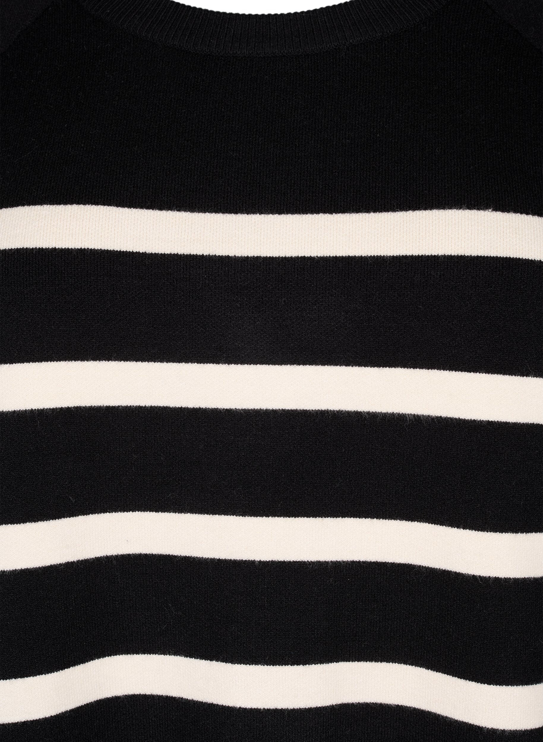 Zizzifashion 3/4 sleeve knitted blouse with stripes, Black Birch Stripes, Packshot image number 2