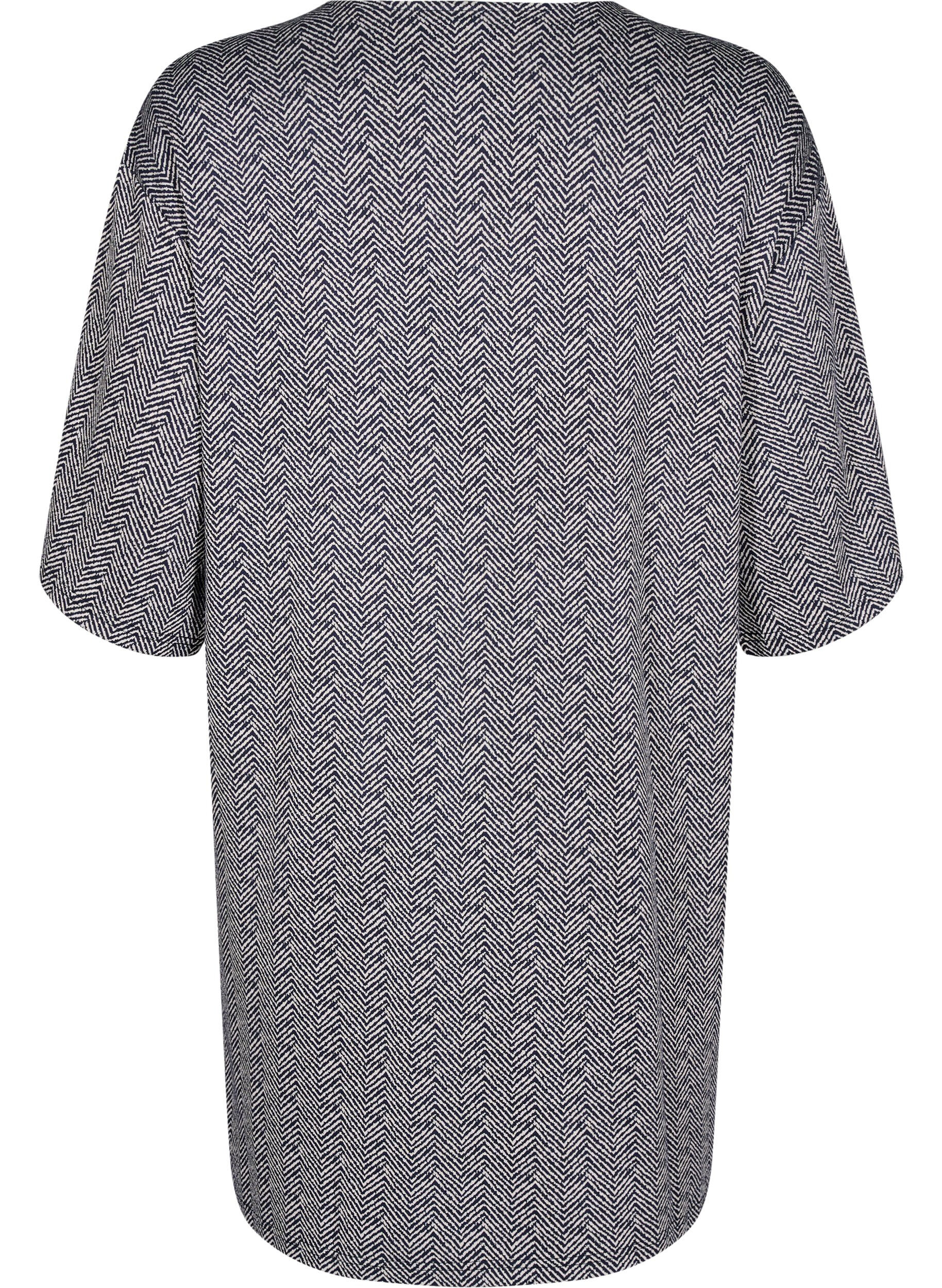 Zizzifashion Patterned dress with 3/4 sleeves, Blue, Packshot image number 1