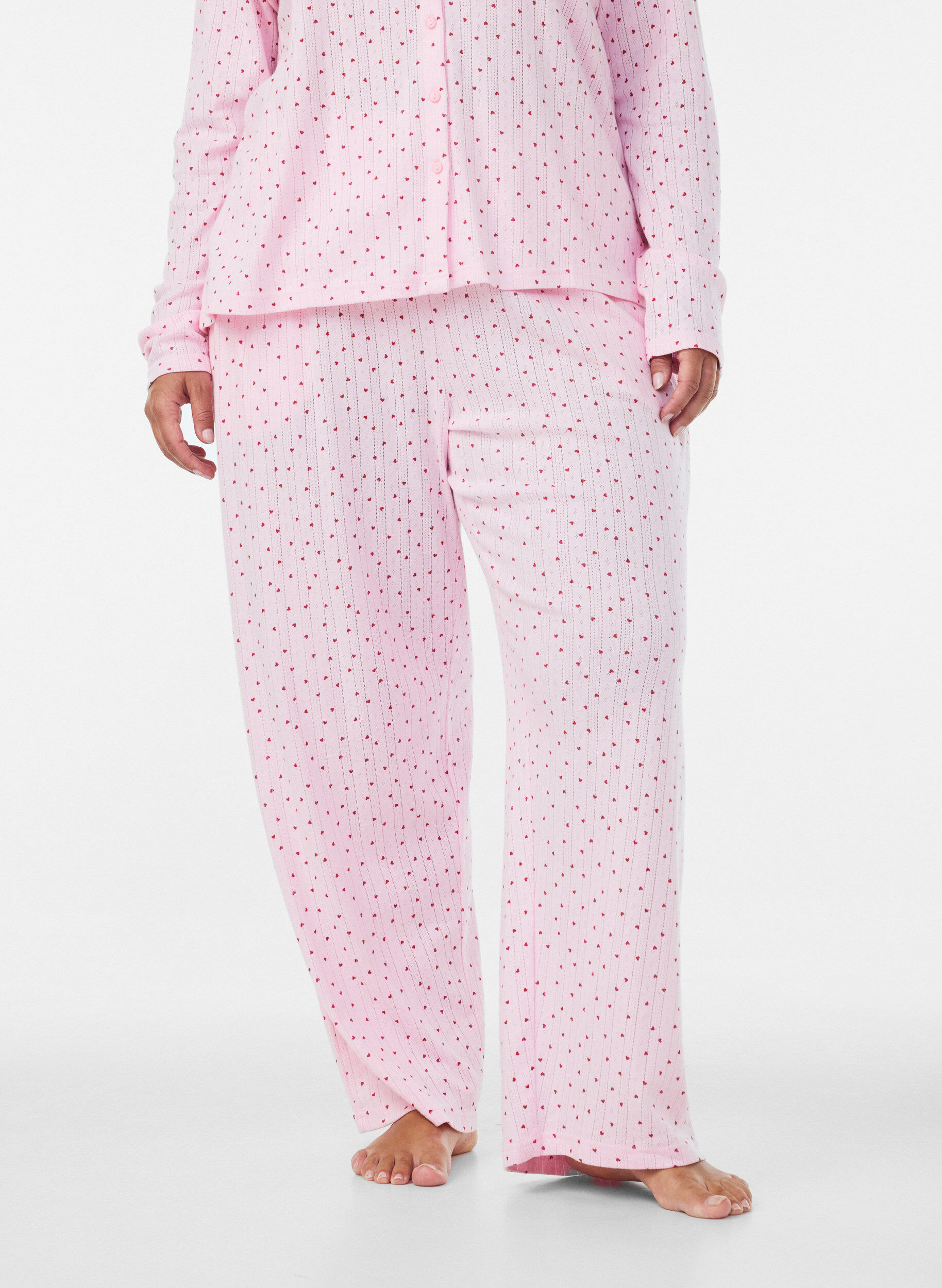 ZizzifashionOrganic cotton pyjama bottoms with eyelet embroidery, Pink, Model image number 3
