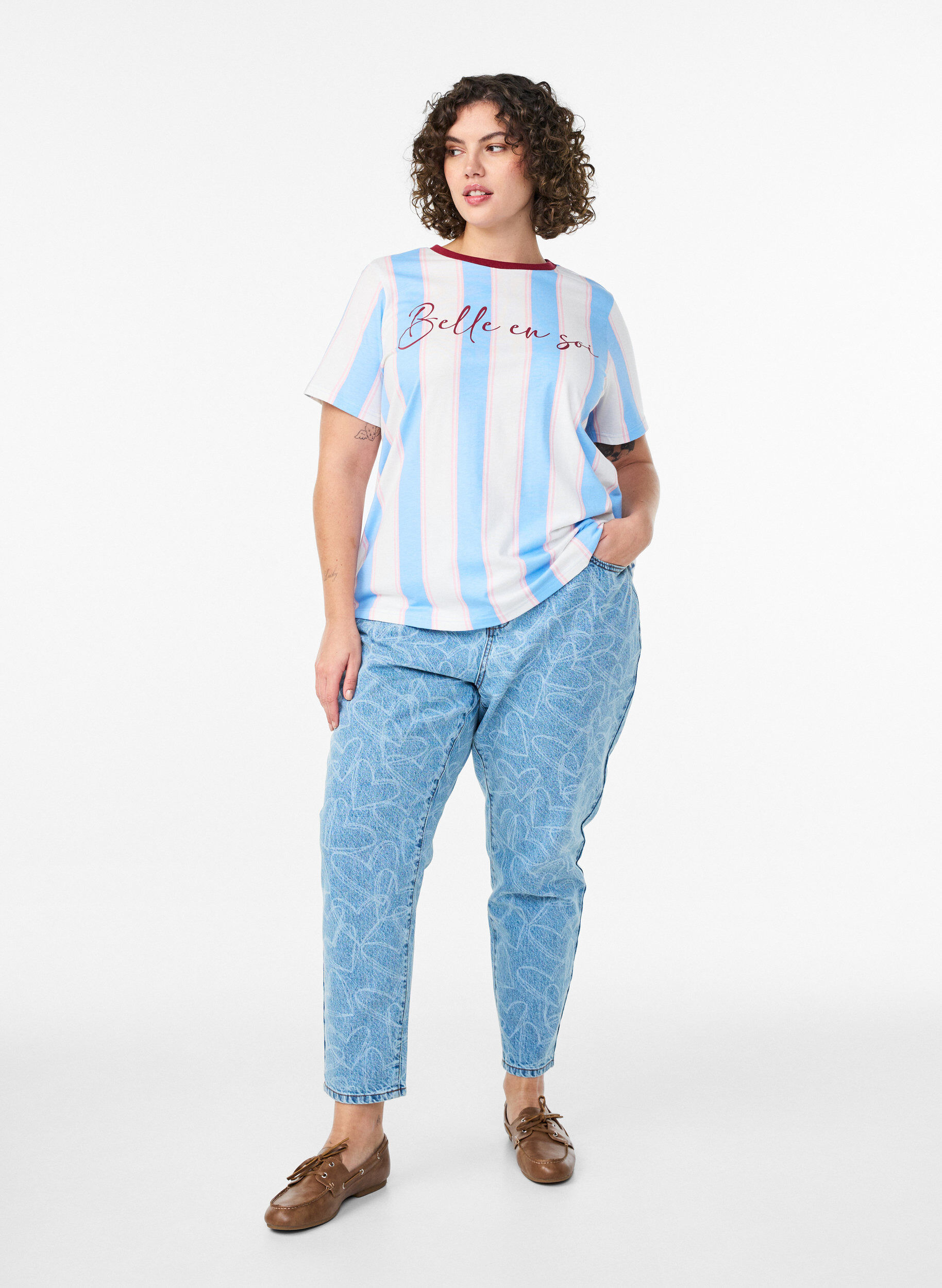 Zizzifashion T-shirt with stripes and text print, Blue, Model image number 1