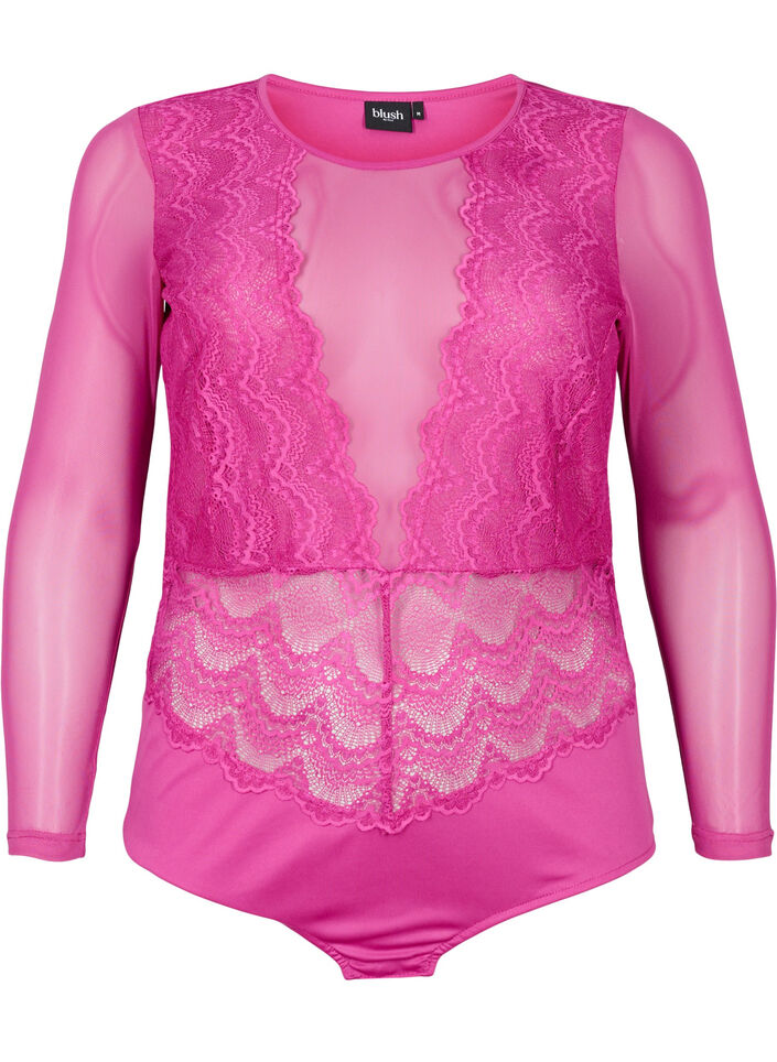Bodystocking with lace and mesh, Fuchsia Red, Packshot image number 0