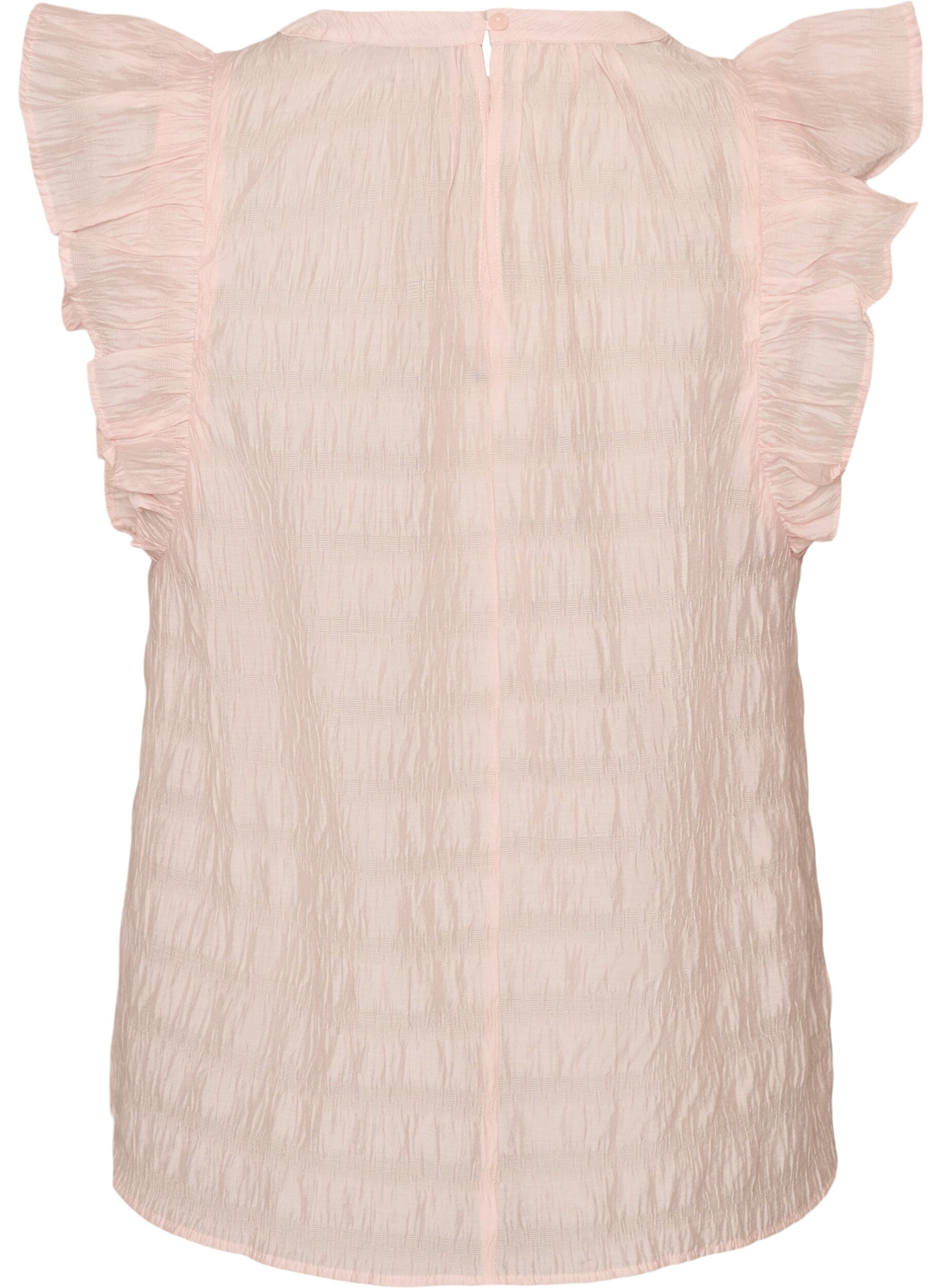 Zizzifashion Sleeveless blouse with texture and ruffles, Rose, Packshot image number 1