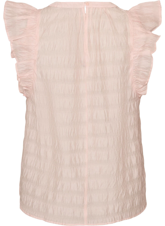 Sleeveless blouse with texture and ruffles, Rose, Packshot image number 1