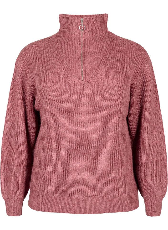 Knitted sweater with high neck and zipper, Red, Packshot image number 0