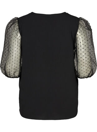 Blouse with transparent puff sleeves, Black, Packshot image number 1