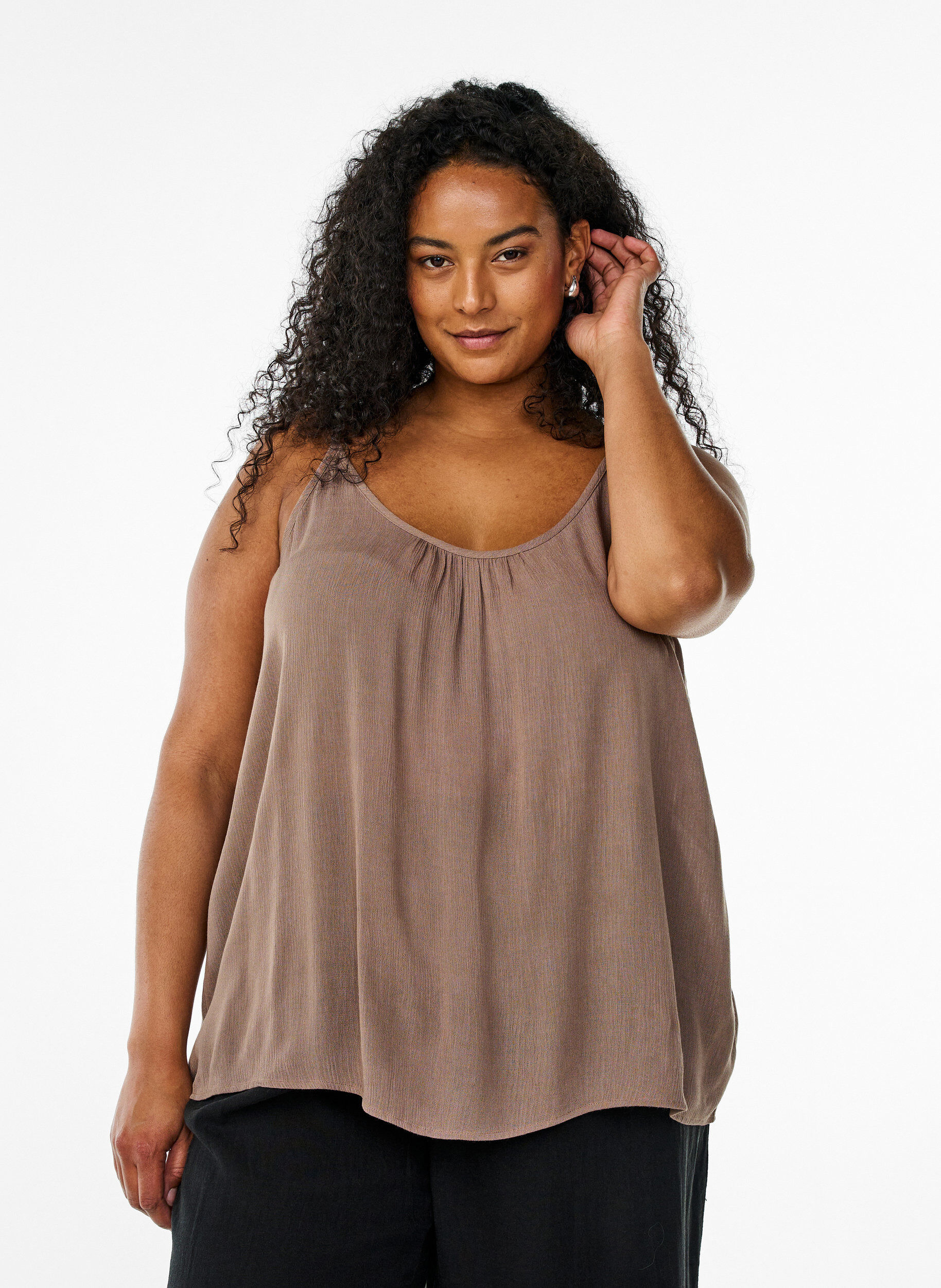 Strap top in viscose, Brown, Model