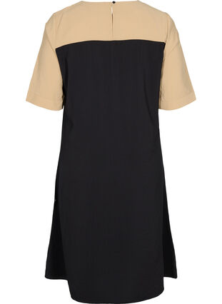 Viscose midi dress with colour-block, Black Comb, Packshot image number 1