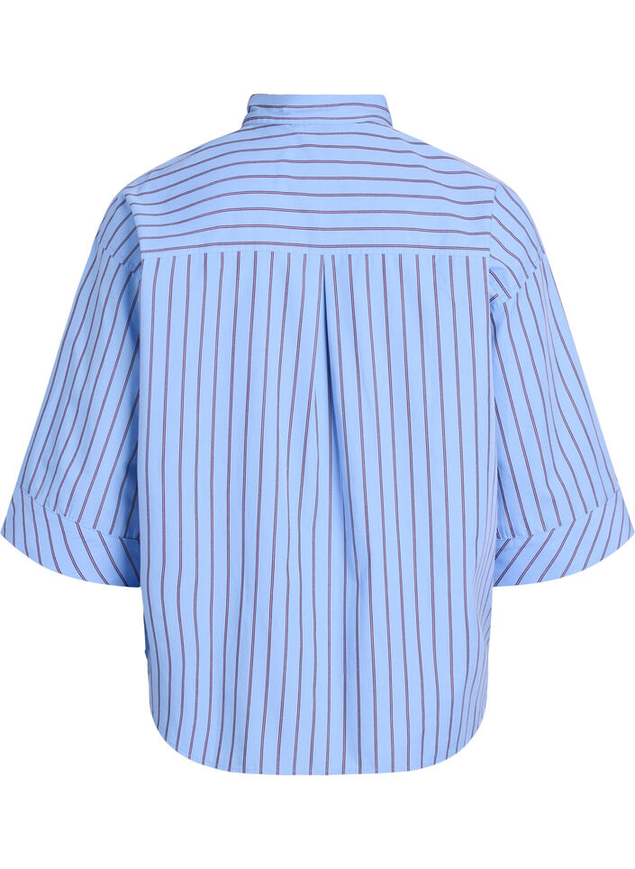 Striped cotton shirt with wide sleeves, Blue, Packshot image number 1