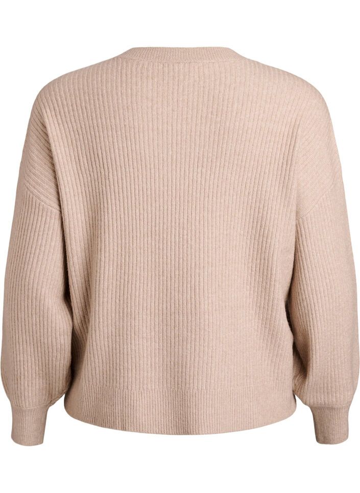 Ribbed cardigan with buttons, Beige, Packshot image number 1