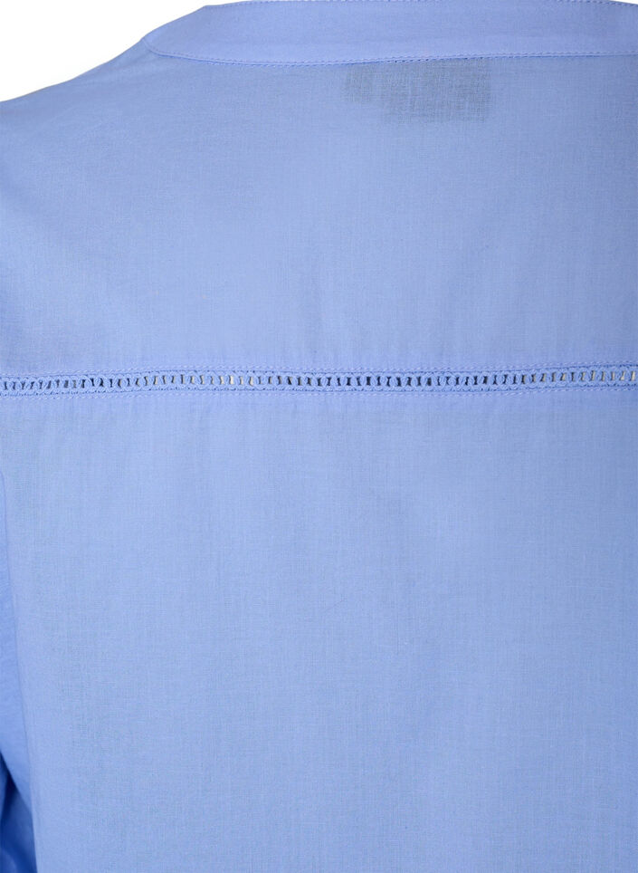Cotton tunic with a V-neck and crochet trim, Blue, Packshot image number 3
