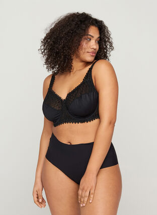 Emma underwired bra with mesh, Black, Model image number 2