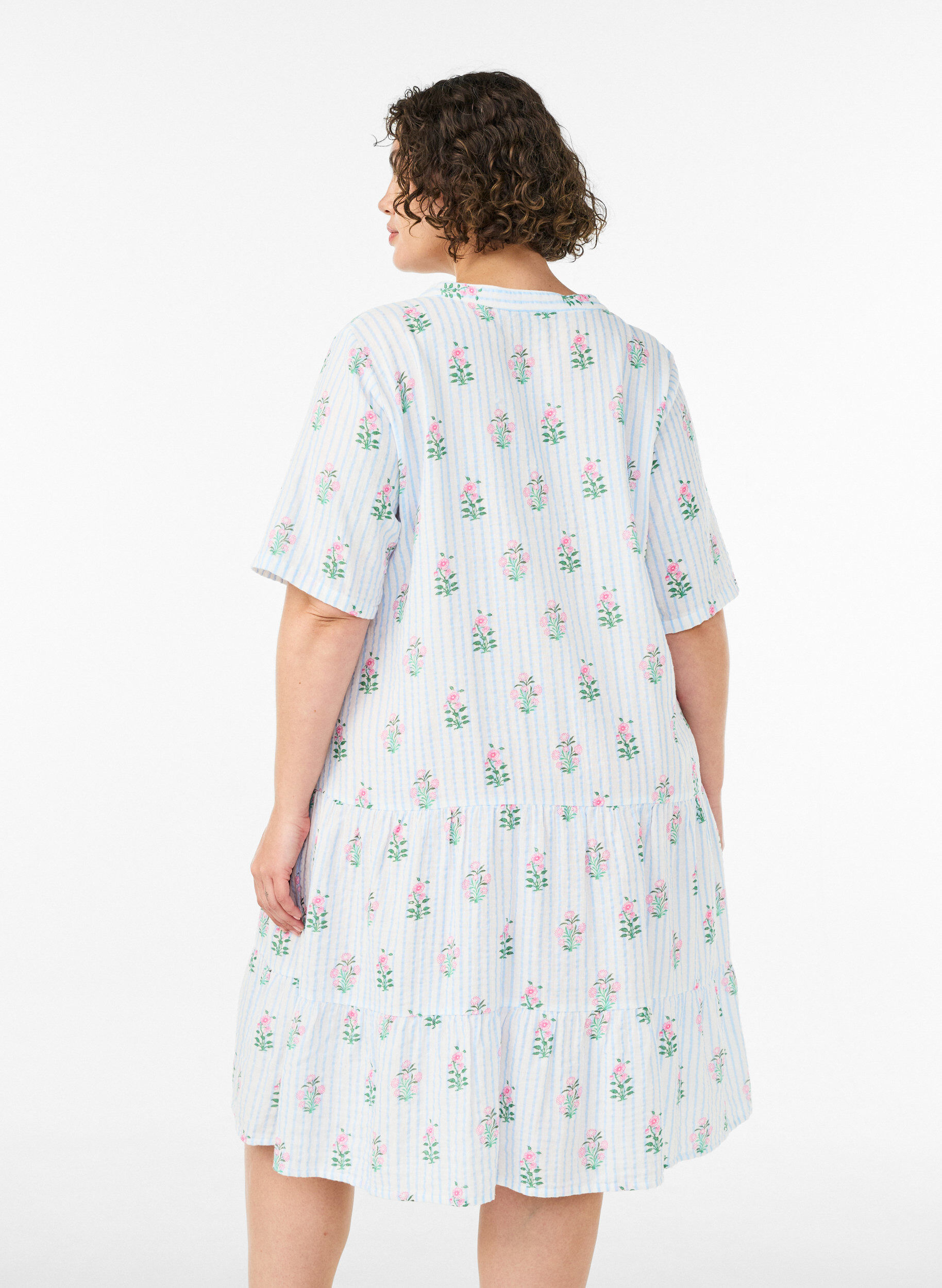 ZizzifashionShort A-line dress in cotton muslin, Vanilla, Model image number 2