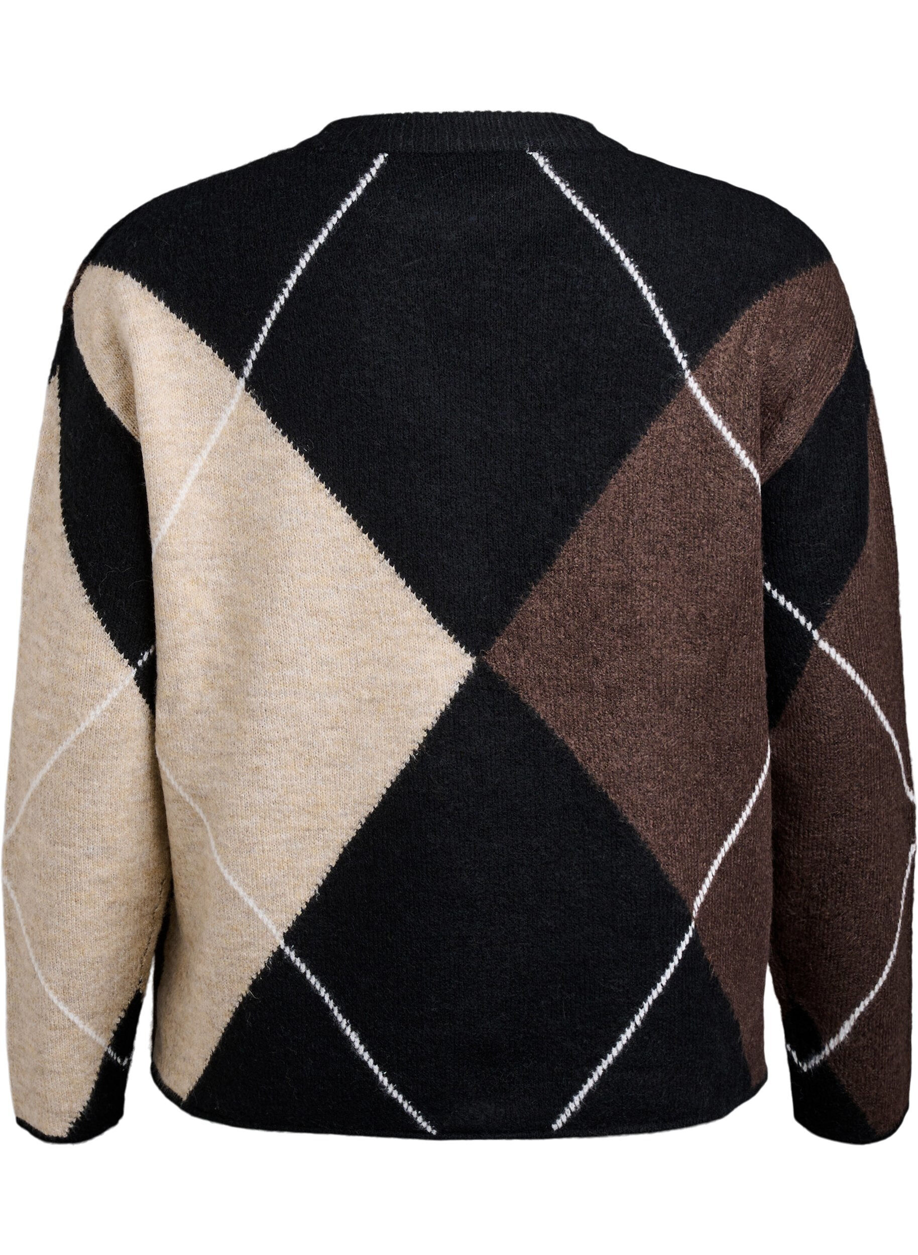 Zizzifashion Jumper with large checks and contrast sleeves, Black, Packshot image number 1