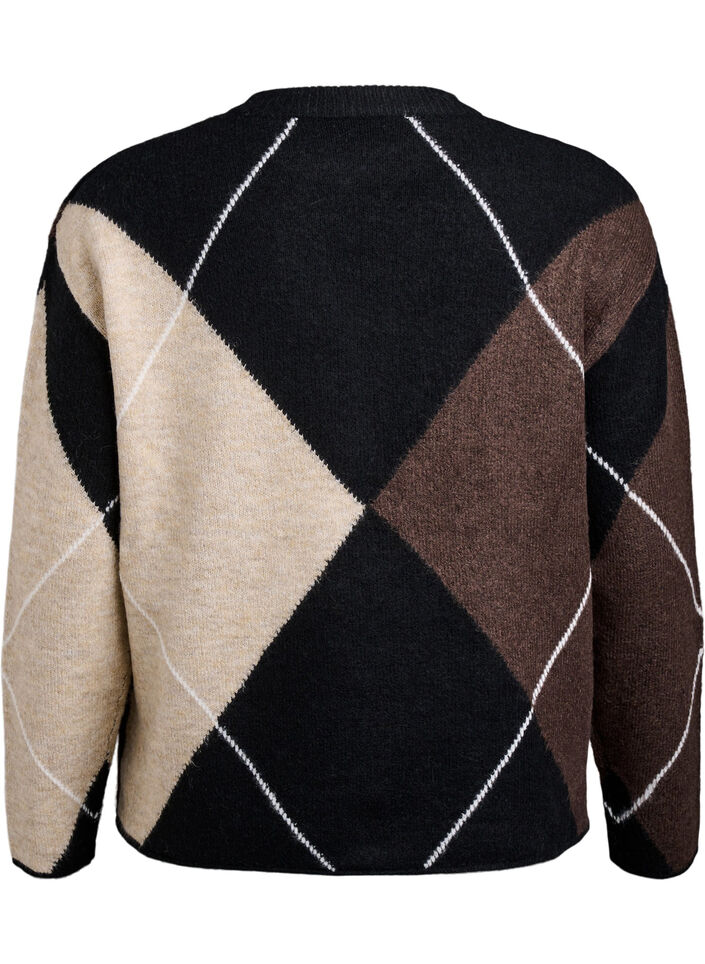 Jumper with large checks and contrast sleeves, Black, Packshot