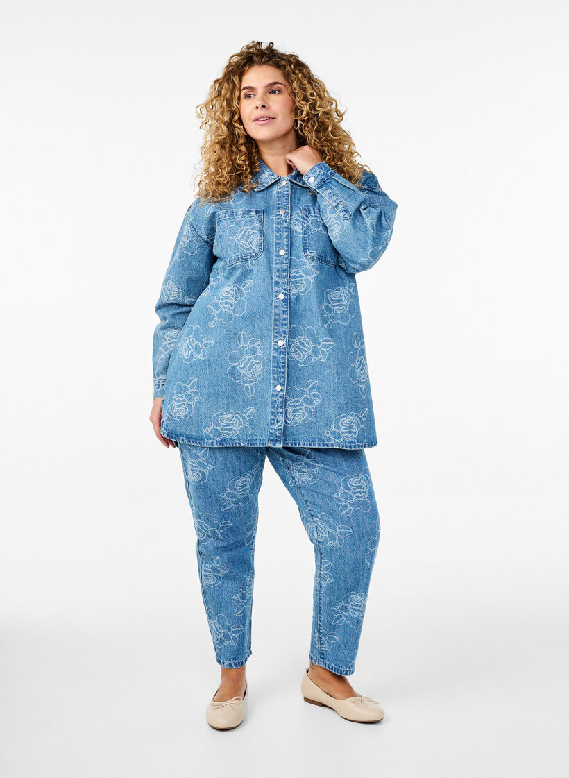 Mille jeans with a floral pattern, Light Blue, Model image number 0