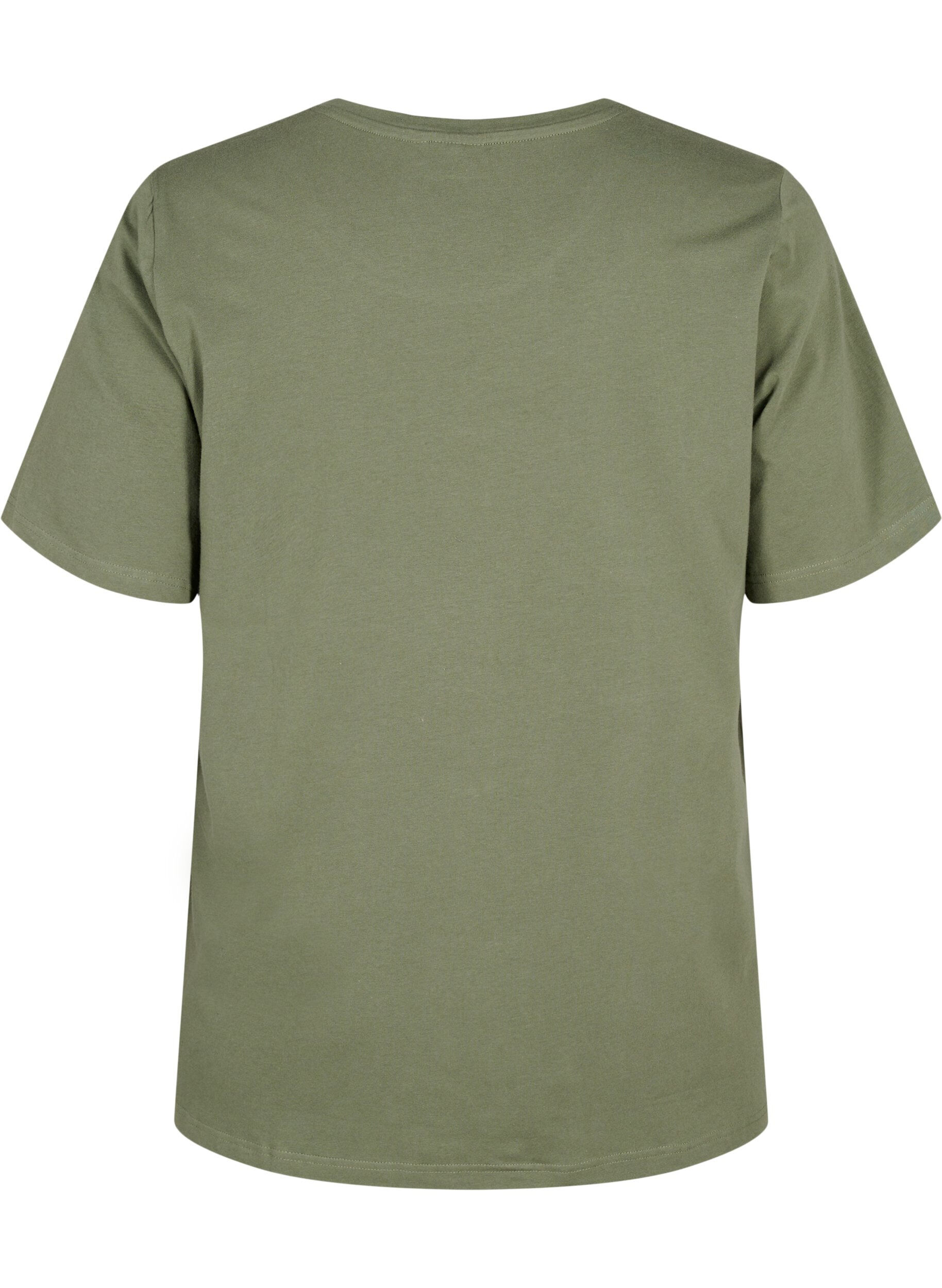 Zizzifashion Organic cotton T-shirt with embroidery details, Thyme, Packshot image number 1