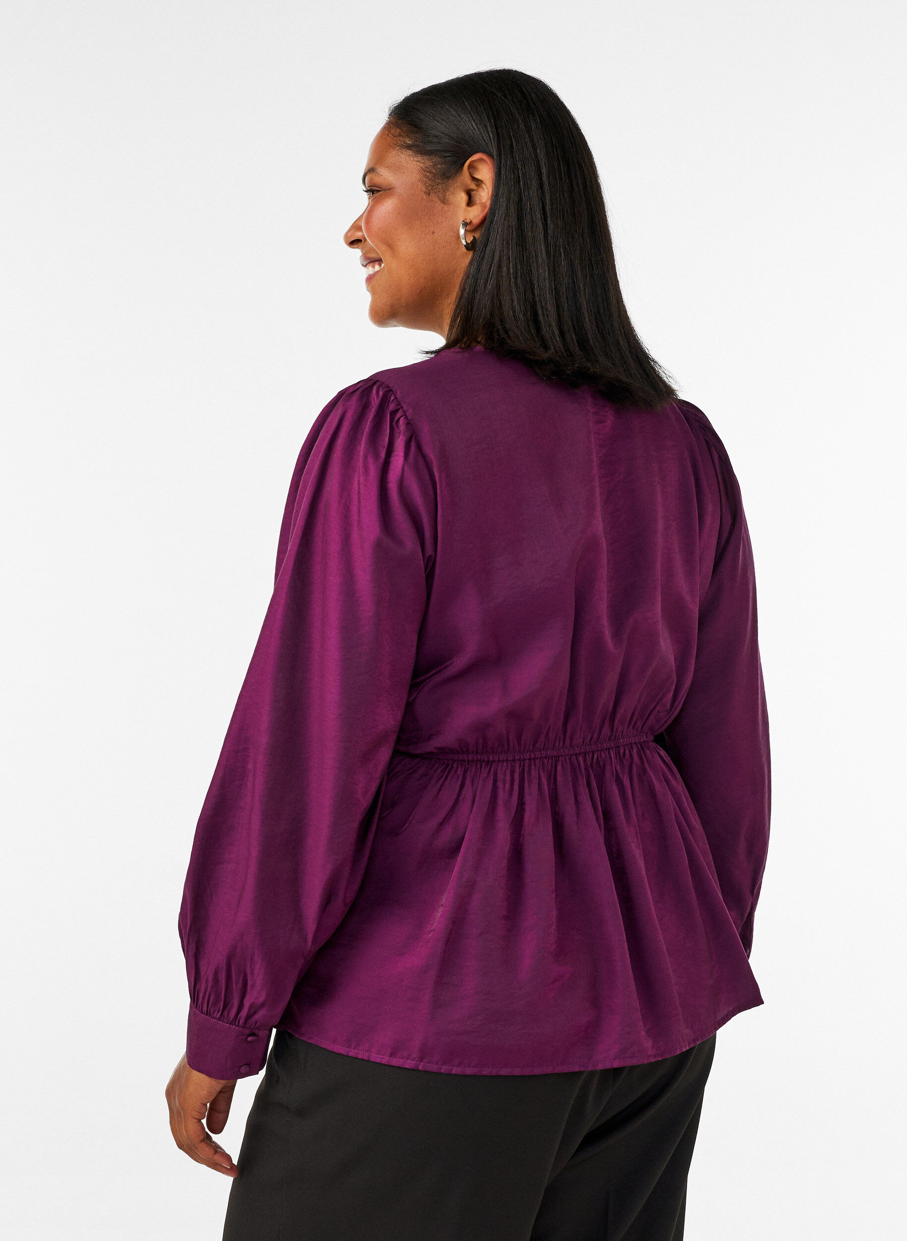 ZizzifashionShiny viscose blouse with peplum effect, Purple, Model image number 2