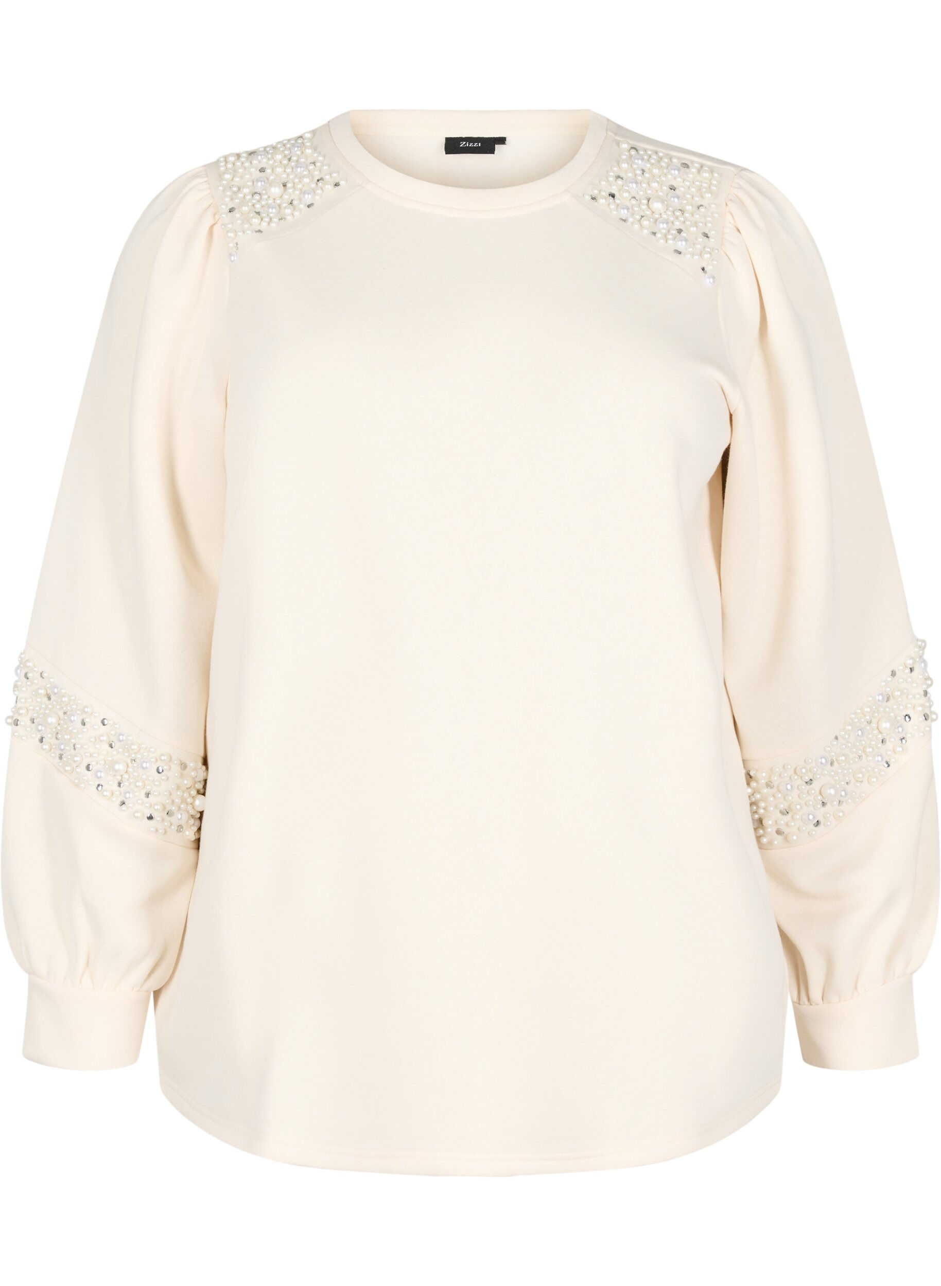 Zizzifashion Sweatshirt with pearl details, Buttercream, Packshot image number 0