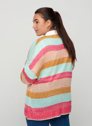Knitted cardigan with stripes and lurex, Pink Comb, Model image number 1