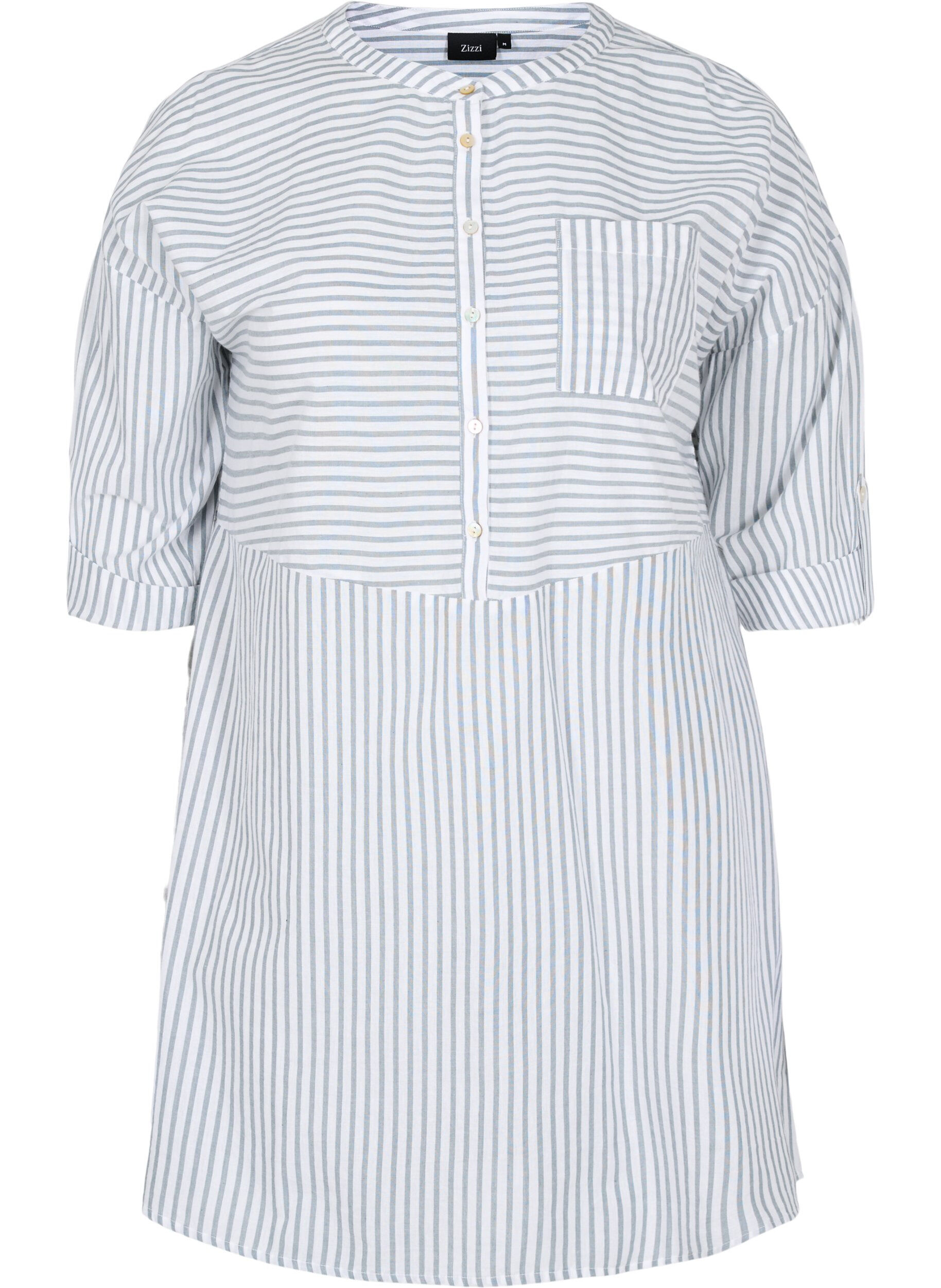 Zizzifashion Striped tunic with buttons and 3/4-sleeves, Trooper Stripe, Packshot image number 0