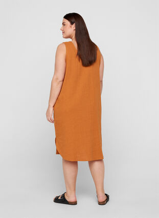 Sleeveless cotton dress in an A-line cut, Mustard As sample, Model image number 1