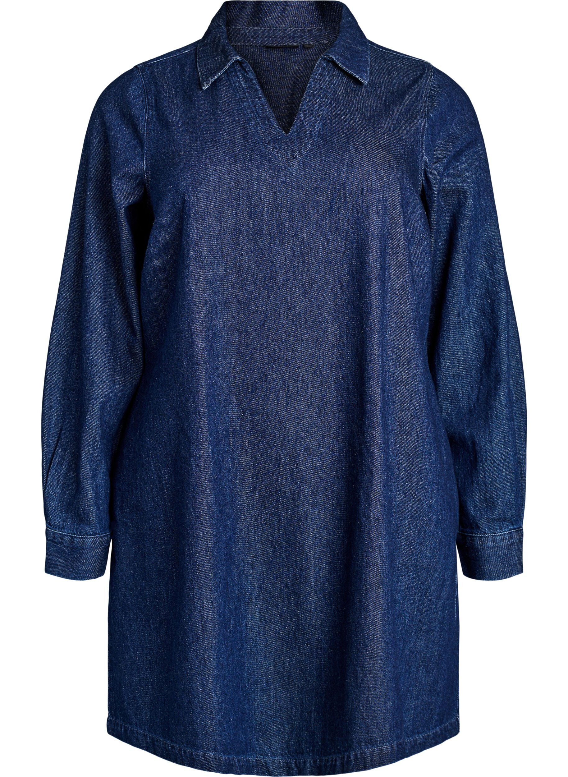 ZizzifashionShort denim dress with a V-neck and collar, Blue, Packshot image number 0