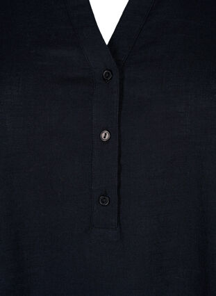 Cotton shirt blouse with v-neck, Black, Packshot image number 2