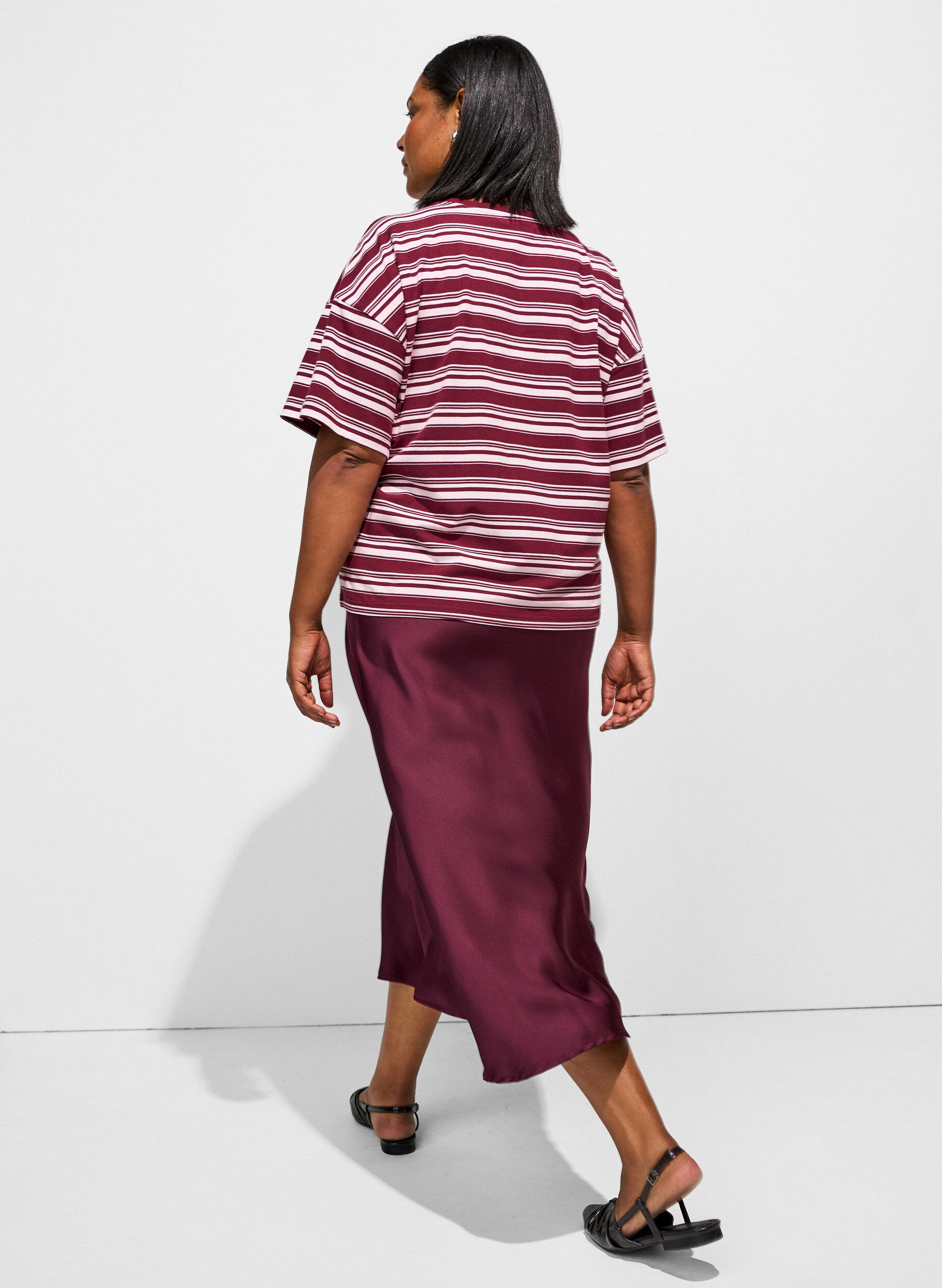 ZizzifashionSatin midi skirt, Red, Model image number 1