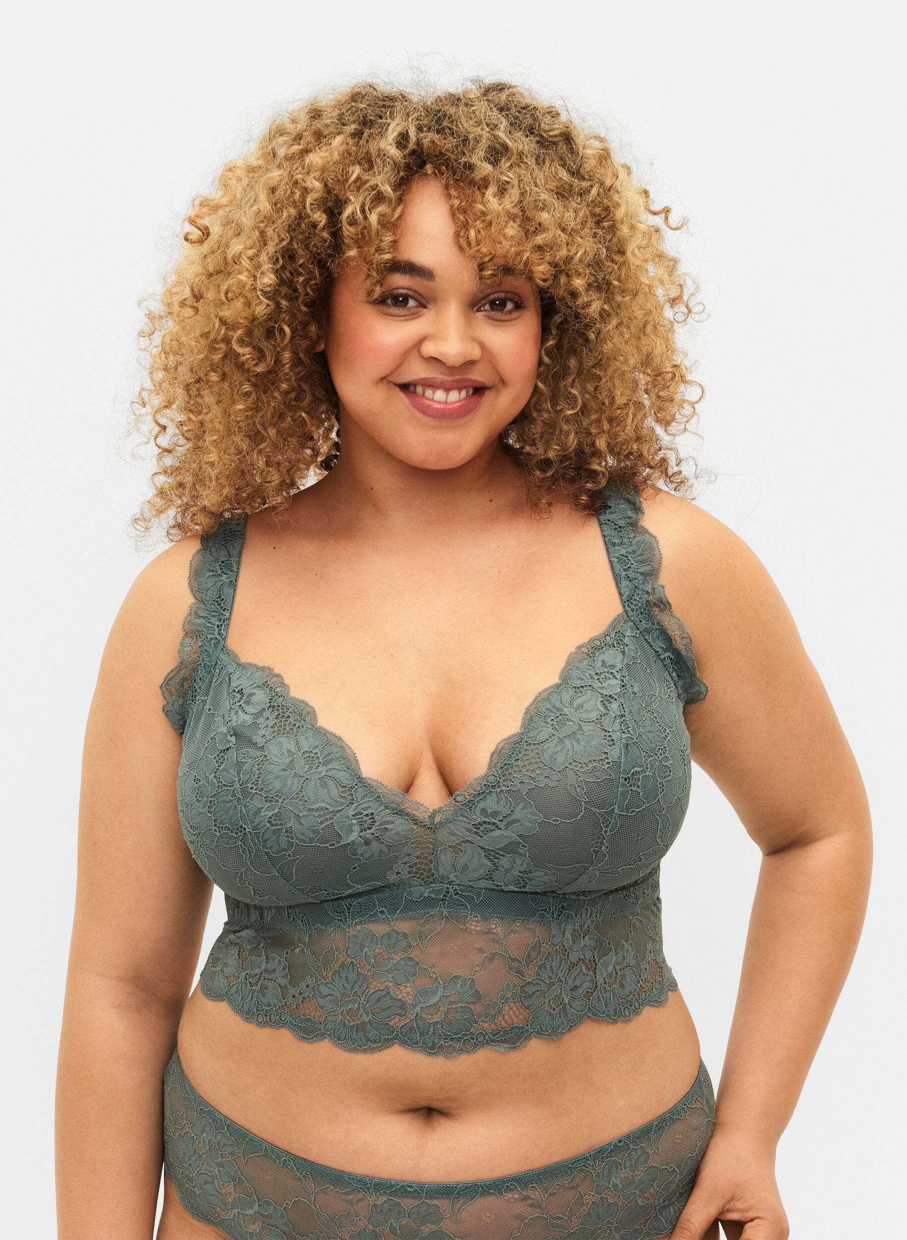 Zizzifashion Lace bralette without underwire, Balsam Green Ass, Model image number 0