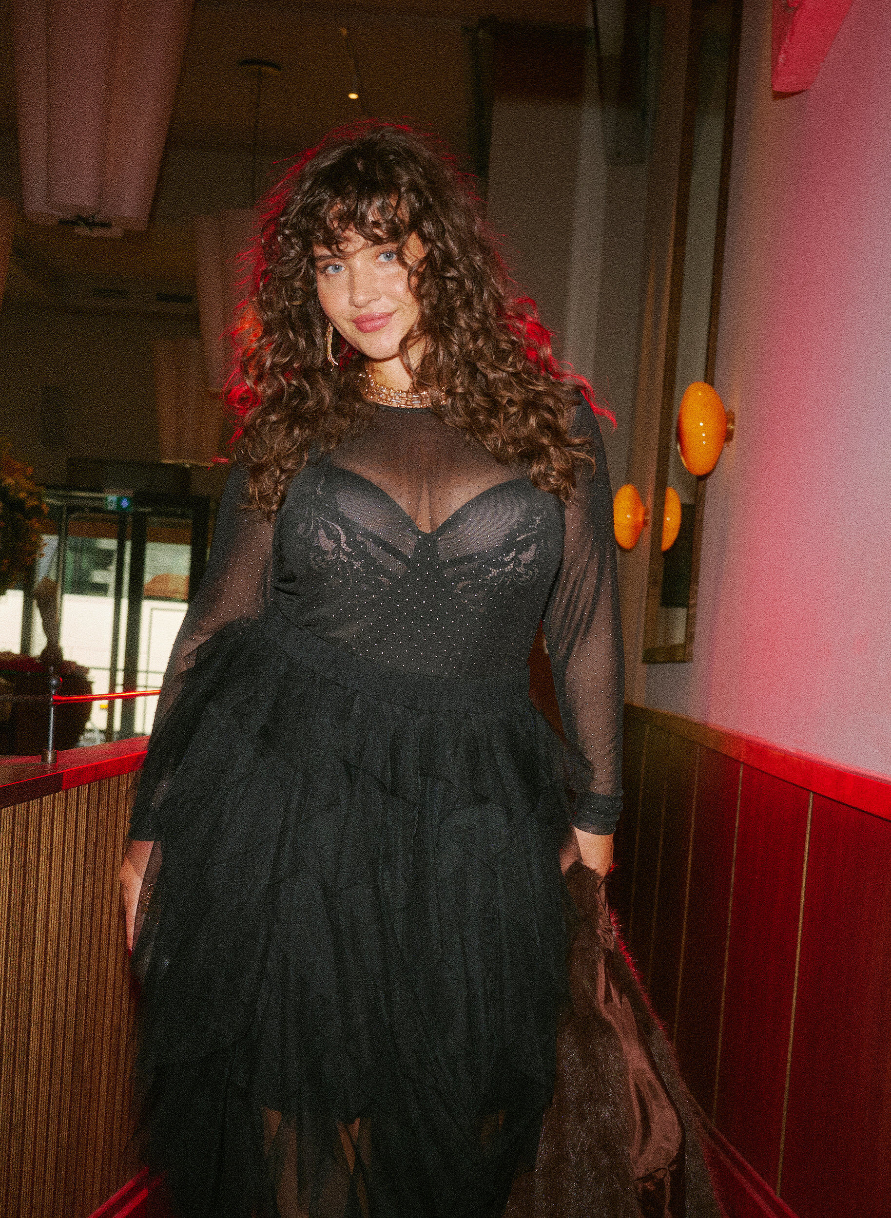 Sheer mesh blouse with rhinestones