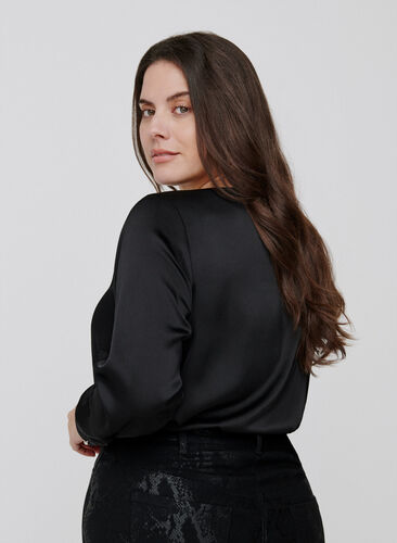 Long-sleeved blouse with feminine buttons, Black, Model image number 1