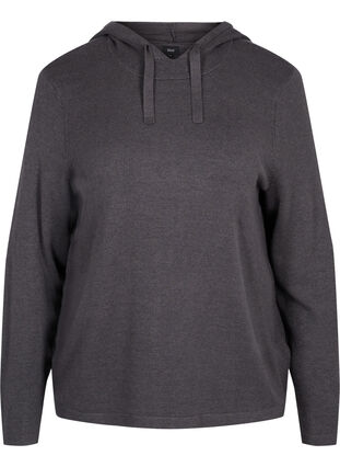 Mottled knitted sweater with hood, Dark Grey Melange, Packshot image number 0