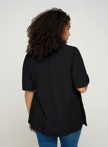 Viscose blouse with v-neck and collar, Black, Model image number 1