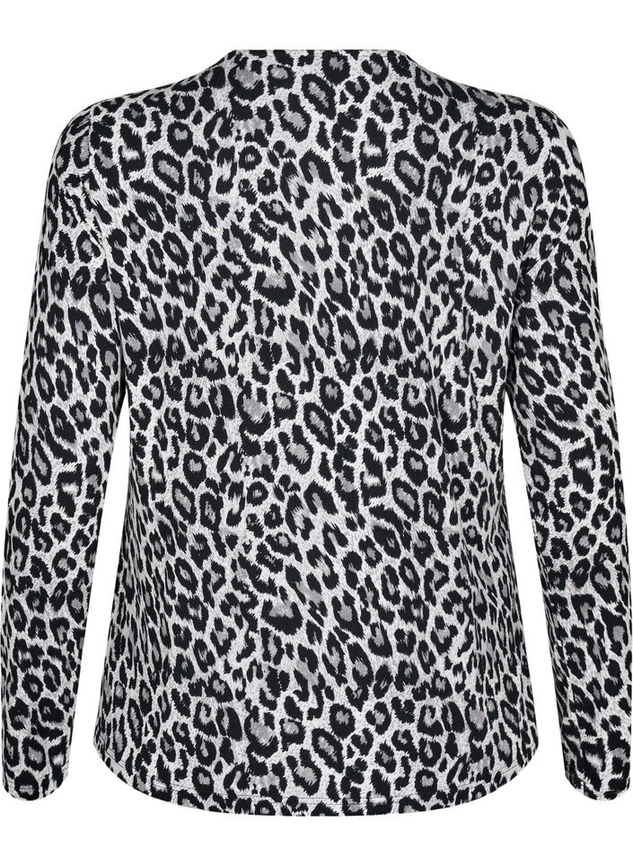 Long-sleeved blouse with leopard print, Dark Grey, Packshot image number 1