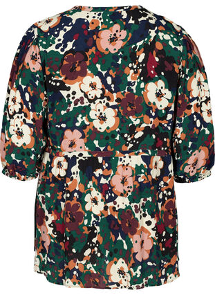 Floral viscose blouse with 3/4 length sleeves, Multi Flower AOP, Packshot image number 1