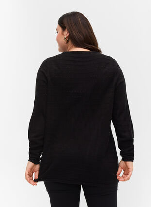Knitted blouse with textured pattern and round neck, Black, Model image number 1