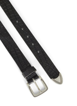 Leather belt with texture, Black, Packshot image number 1