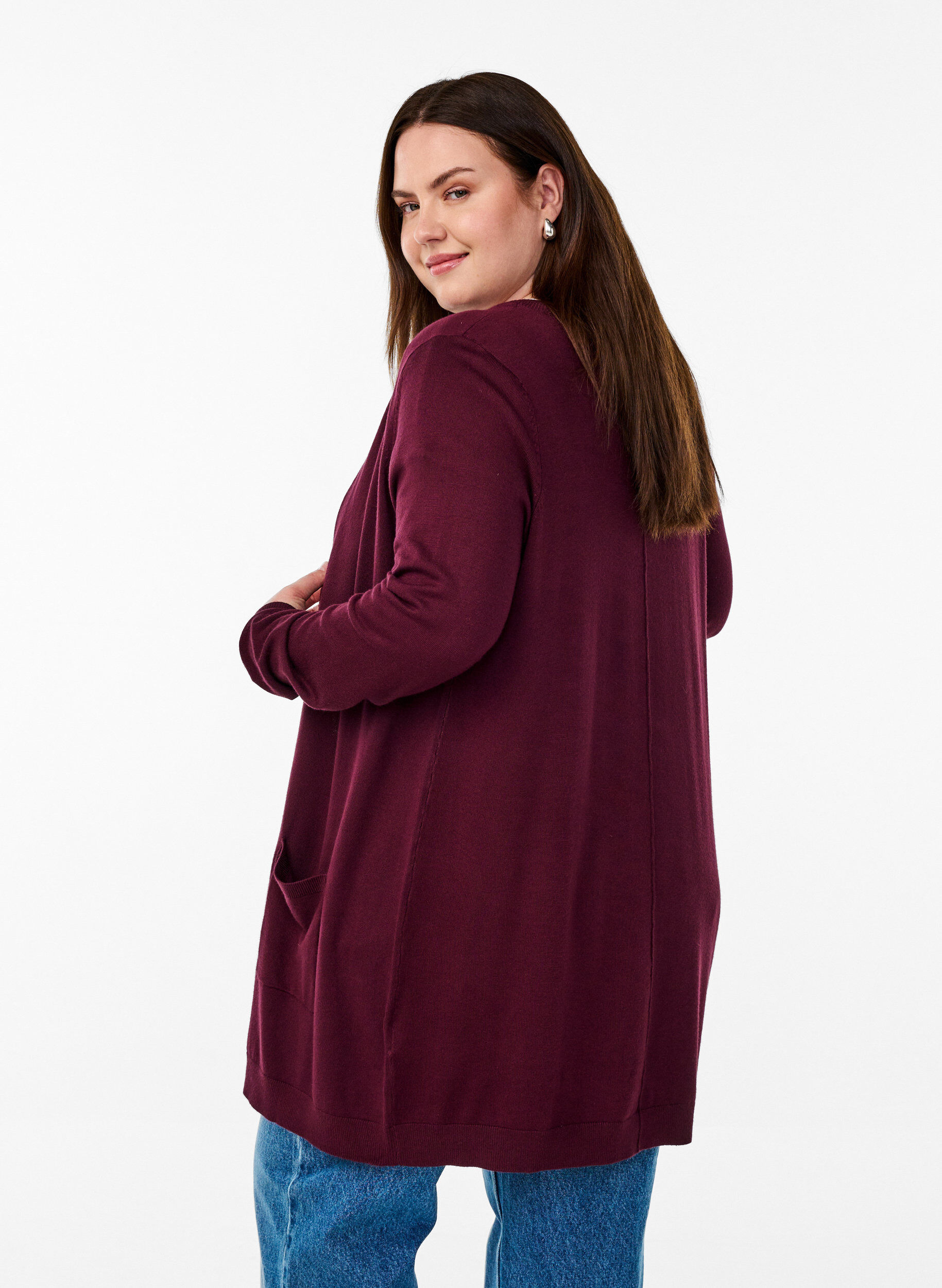 Zizzifashion Long knitted cardigan in a viscose blend, Red, Model image number 2
