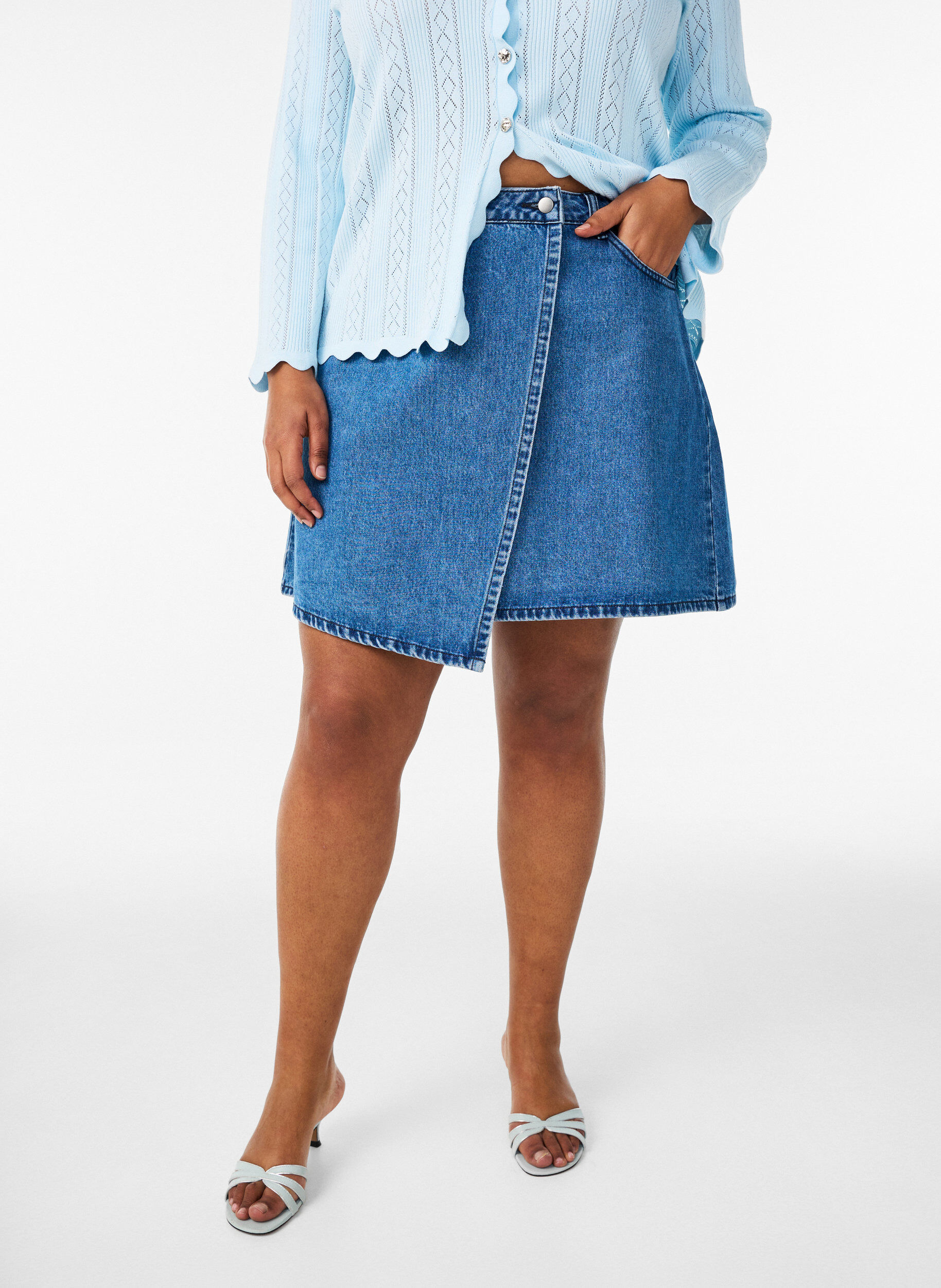 Zizzifashion Short A-line denim skirt, Blue, Model image number 0