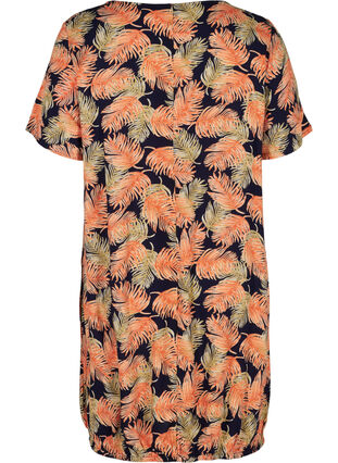 Short-sleeved viscose dress with print, Orange Leaf, Packshot image number 1