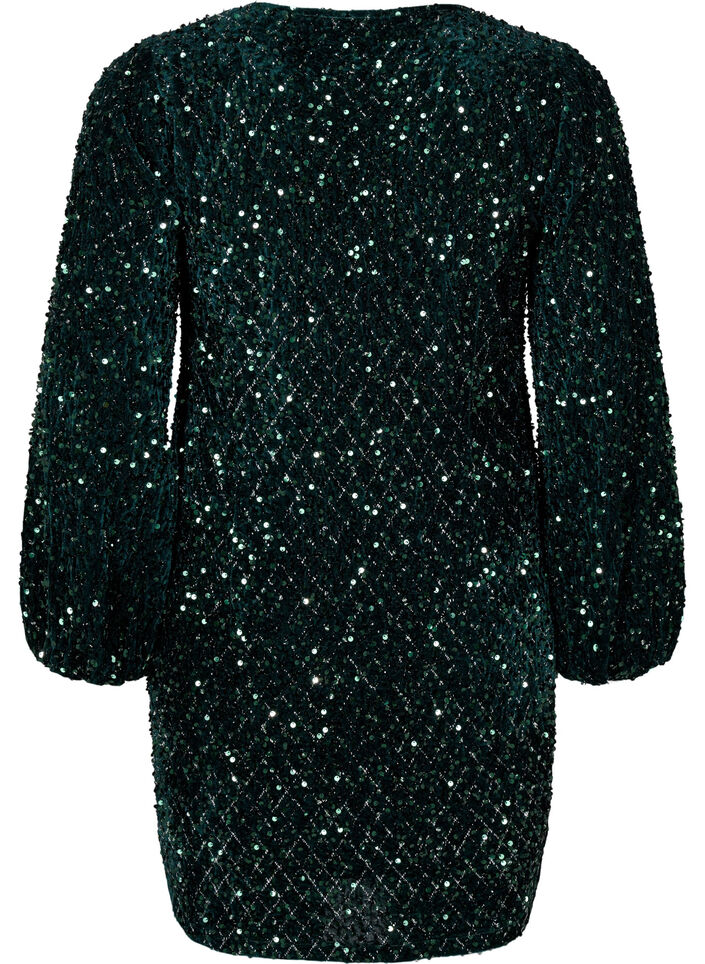 Sequin dress with a V-neck and check pattern, Rain Forest Sequins, Packshot image number 1