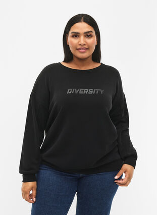 Modal mix sweatshirt with text print, Black, Model image number 0