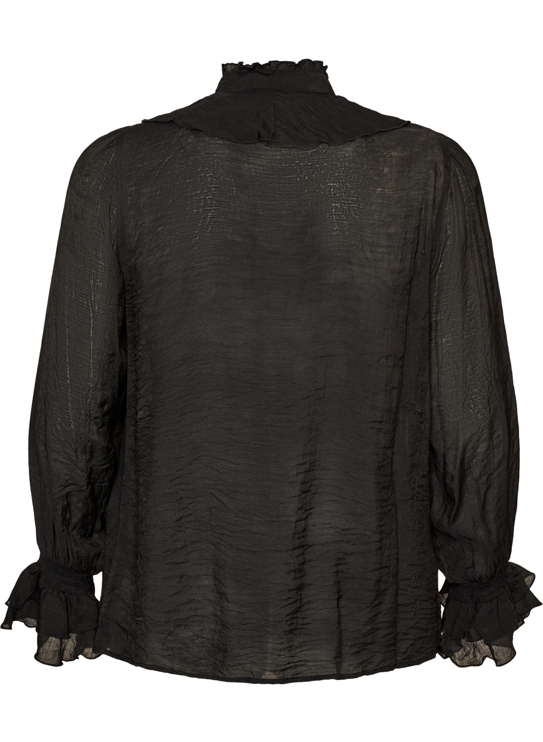 ZizzifashionViscose blouse with ruffles and long sleeves, Black, Packshot image number 1