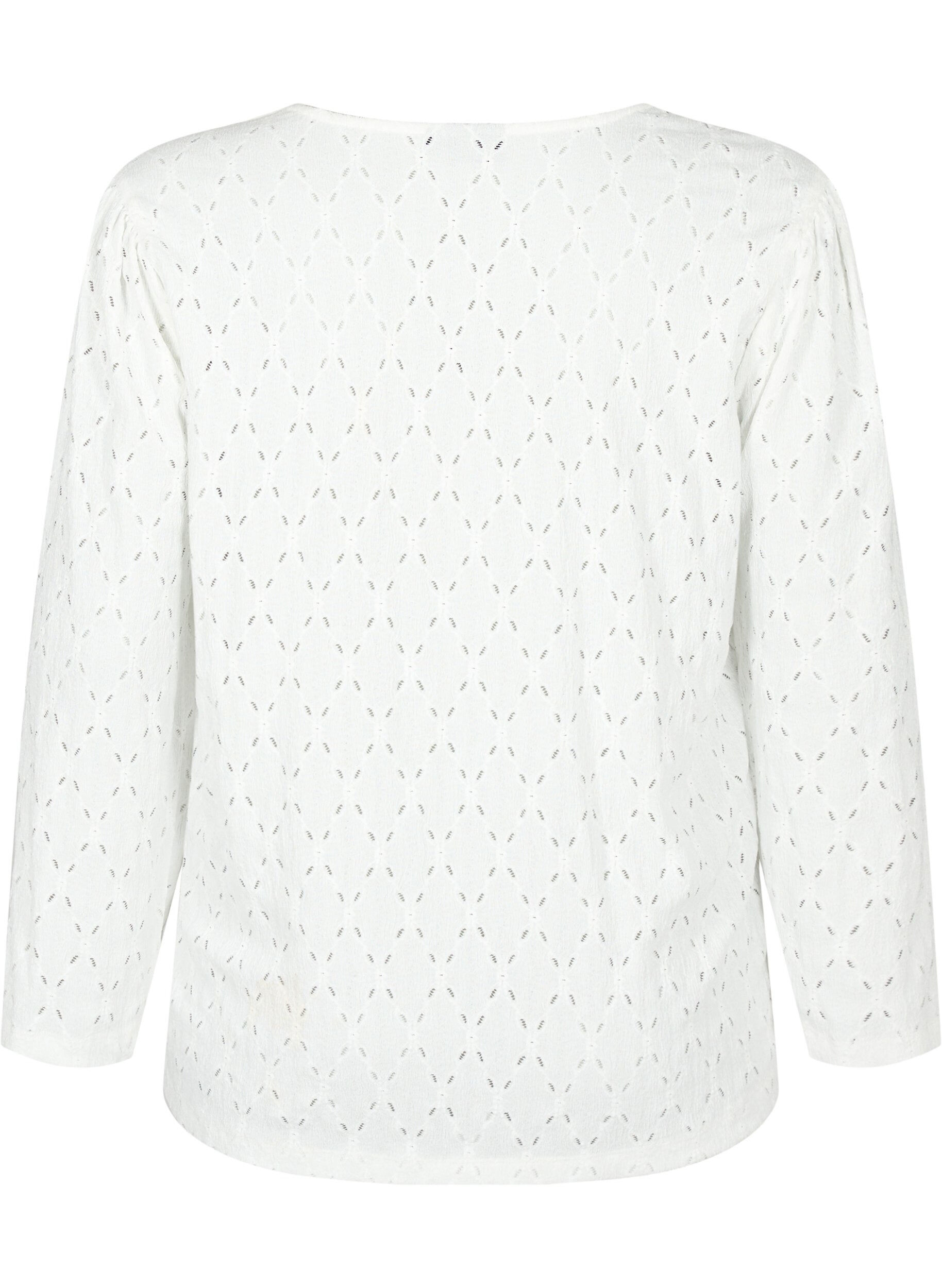 Zizzifashion V-neck blouse with hole pattern, Off White, Packshot image number 1