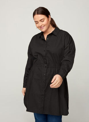 Cotton tunic with button fastening, Black, Model image number 0
