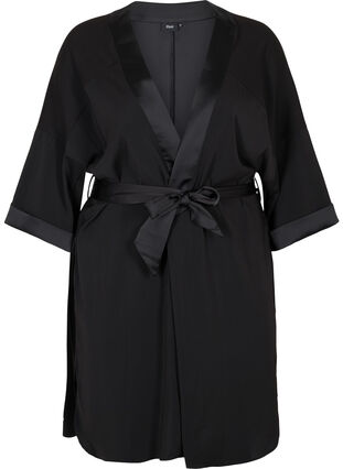 Tie waist kimono, Black, Packshot image number 0