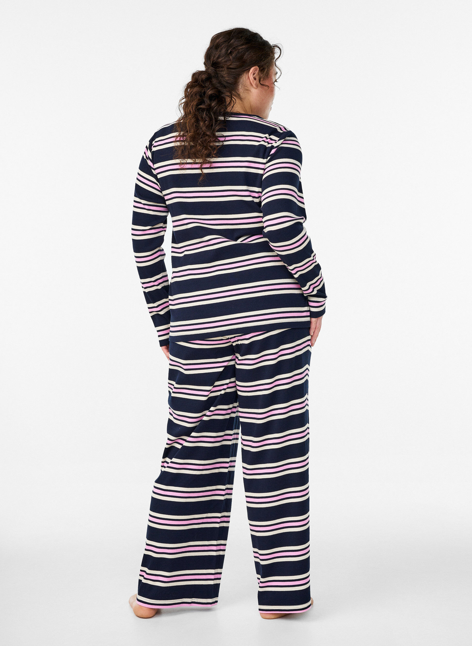 ZizzifashionStriped pyjama bottoms with wide legs, Blue, Model image number 2