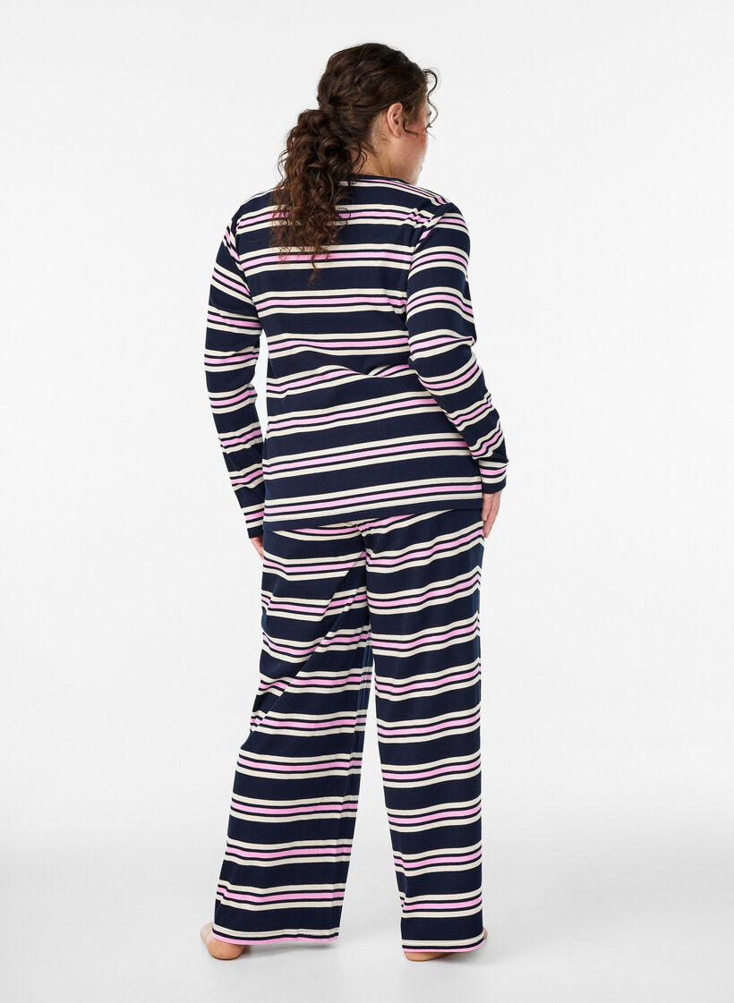 Striped pyjama bottoms with wide legs, Blue, Model image number 2