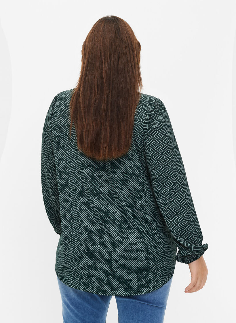 Shirt blouse with v-neck and print, Scarab Graphic AOP, Model image number 1