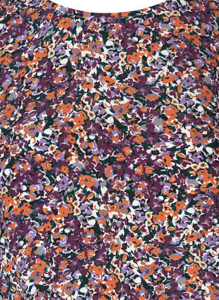 Viscose blouse with smocking and a floral print, Purple FLower AOP, Packshot image number 2
